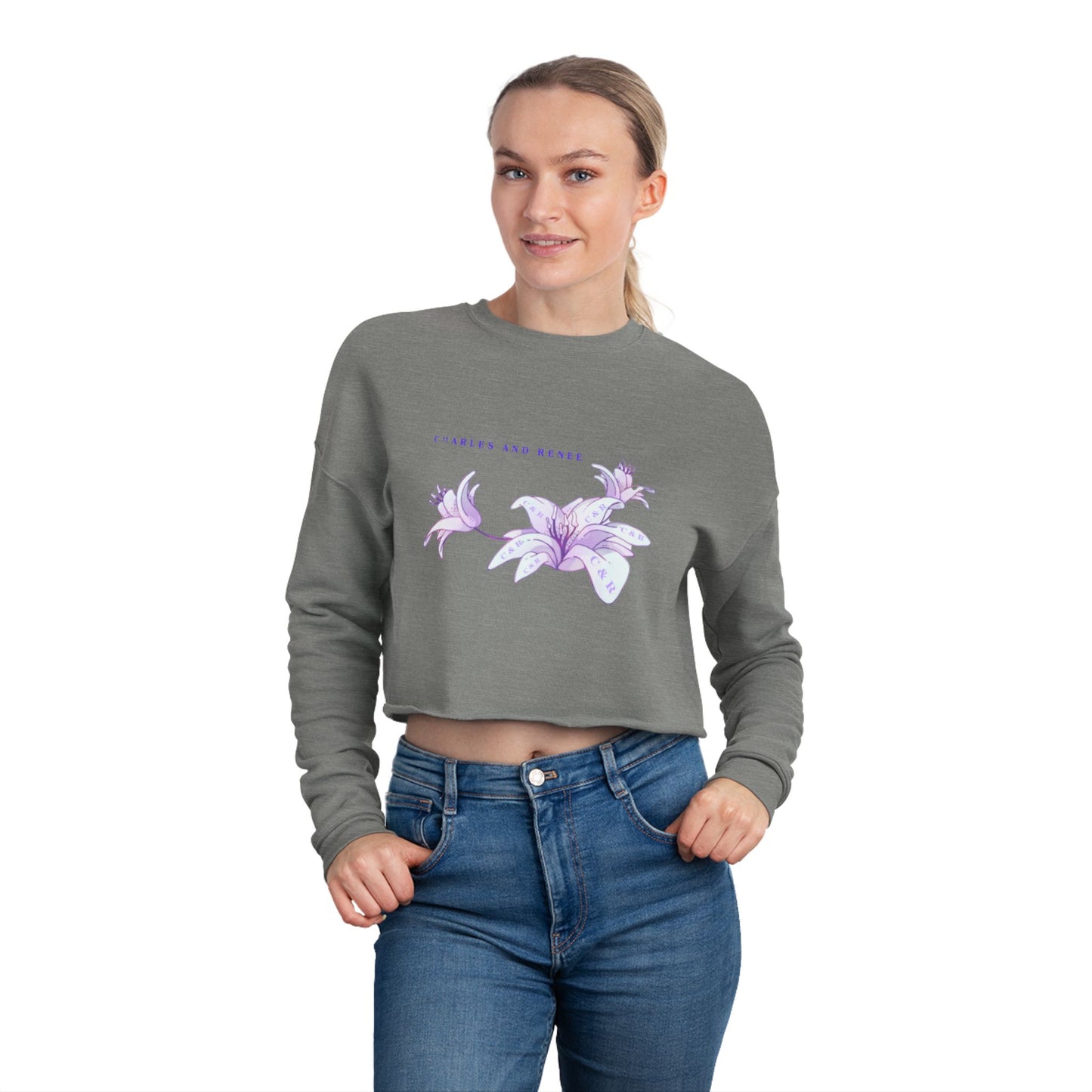 C & R Women's Cropped Floral Sweatshirt