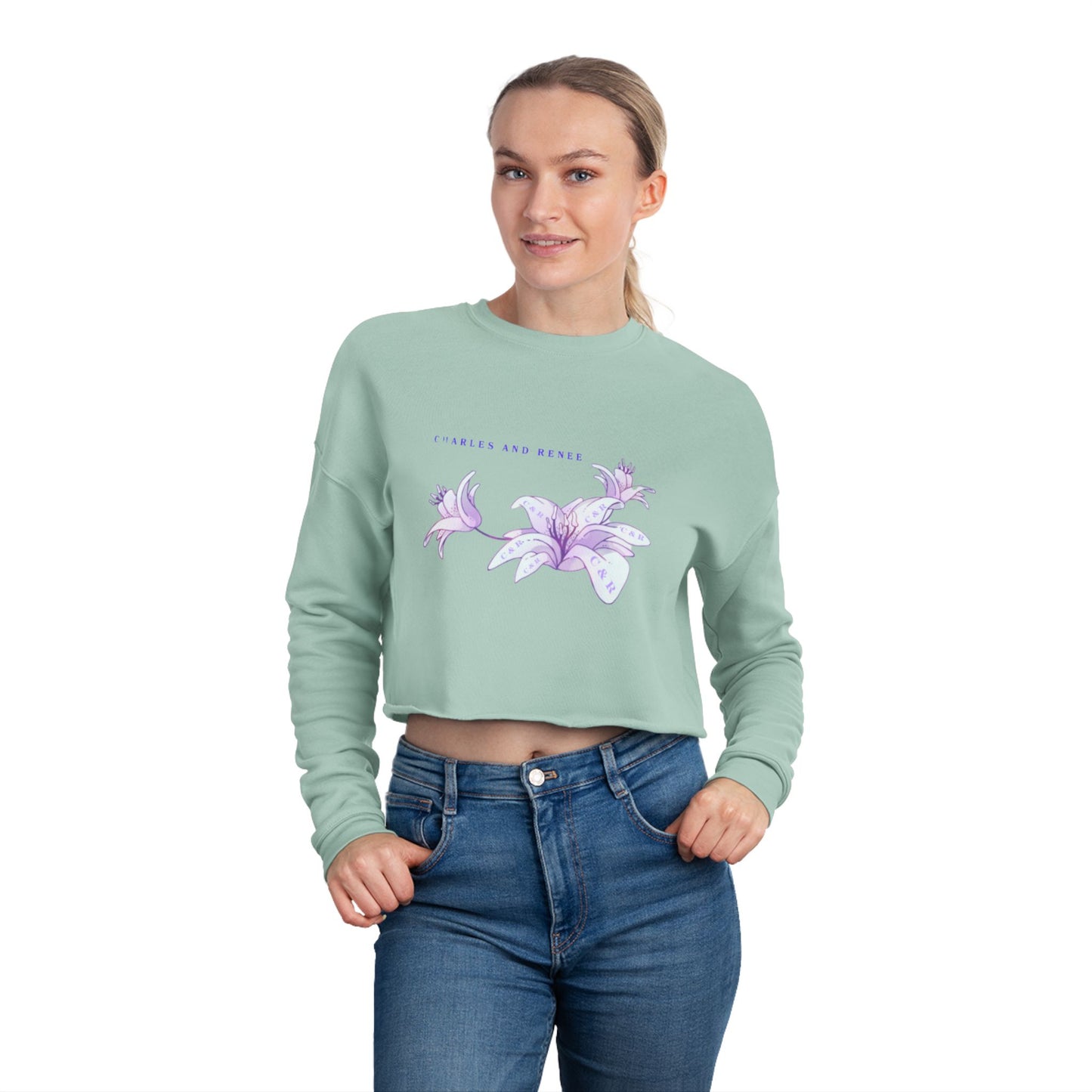 C & R Women's Cropped Floral Sweatshirt